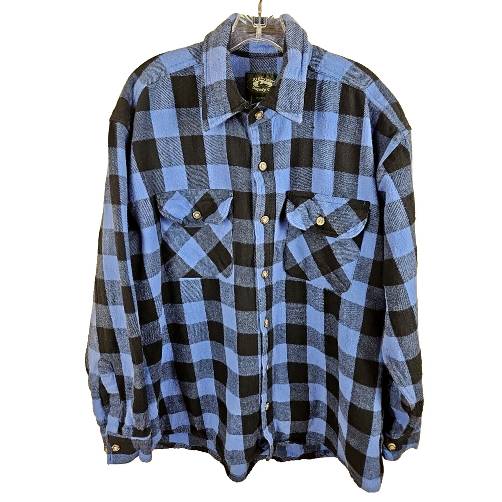 Stillwater Supply Co Flannel Shirt 2XL Blue Black Buffalo Plaid Lumberjack